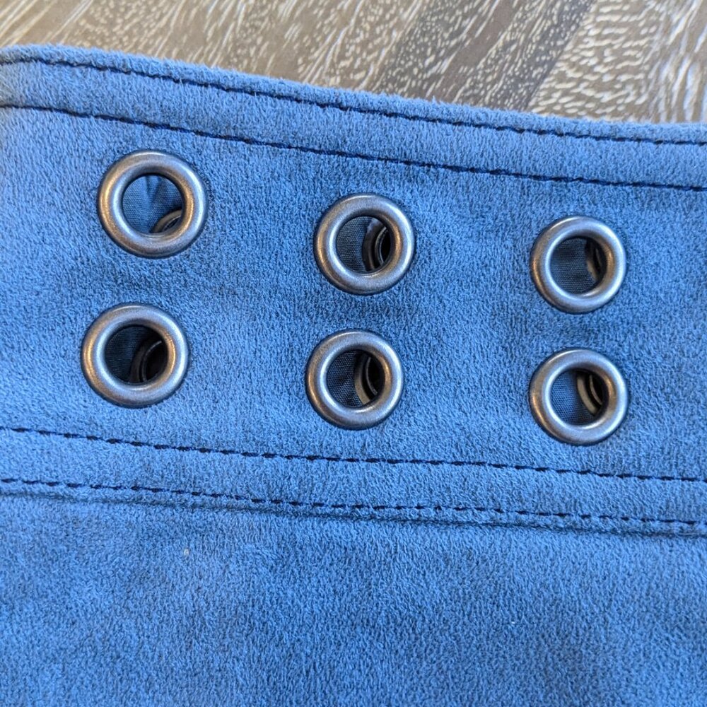 BCBG Max Azria Blue Faux Suede Wrap Style Lined Mini Skirt, Size XS - Picture 4 of 7